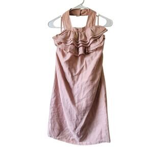 New Reiss Size 2 Celine Halter Dress, Ruffle Neck, Open Back, Silk Cotton Blend